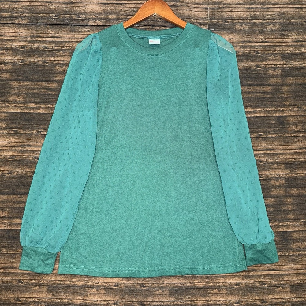 Wiholl Women's Green Blouse Lace Long Sleeve Size Small